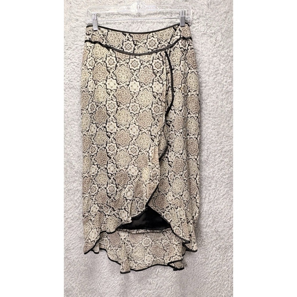 Spenser Jeremy Womens 8 100% Silk Skirt Ruffle High Low Boho Print Midi Y2K